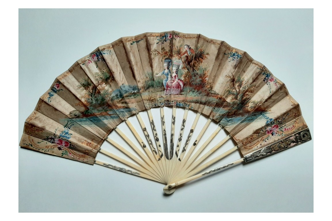 Hidden wedding, three images fan, circa 1780