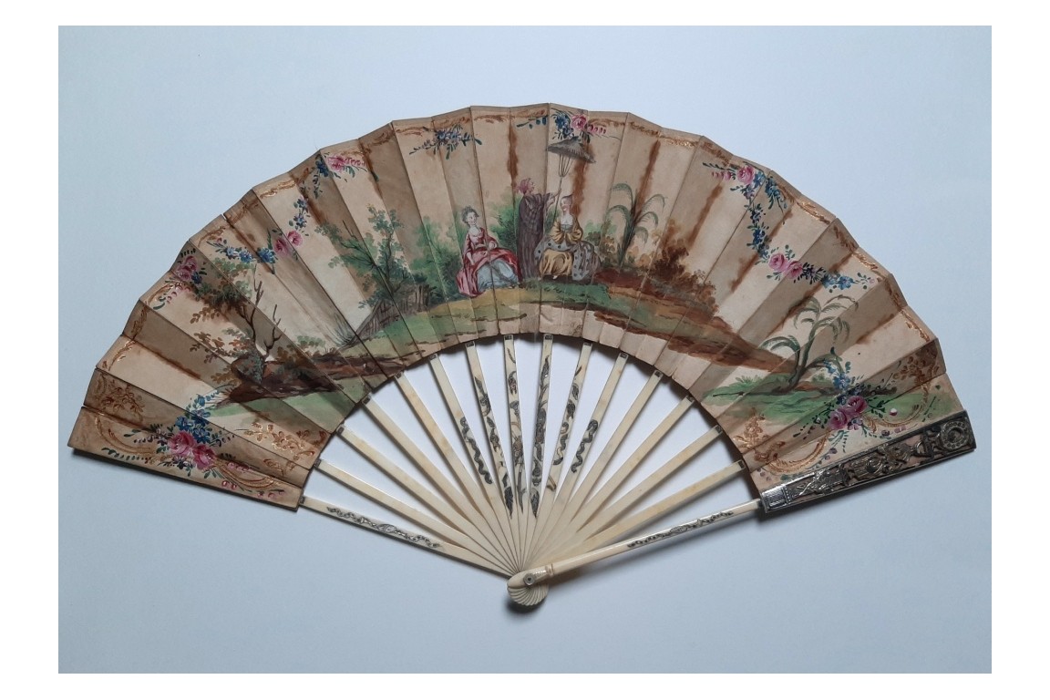 Hidden wedding, three images fan, circa 1780