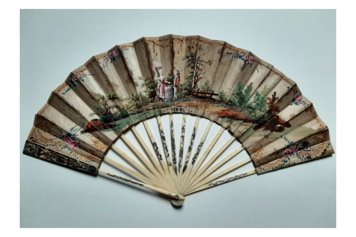 Hidden wedding, three images fan, circa 1780