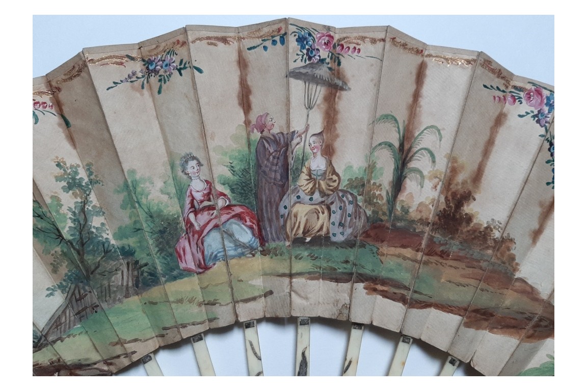 Hidden wedding, three images fan, circa 1780