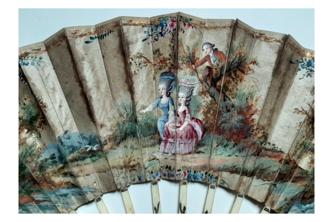 Hidden wedding, three images fan, circa 1780