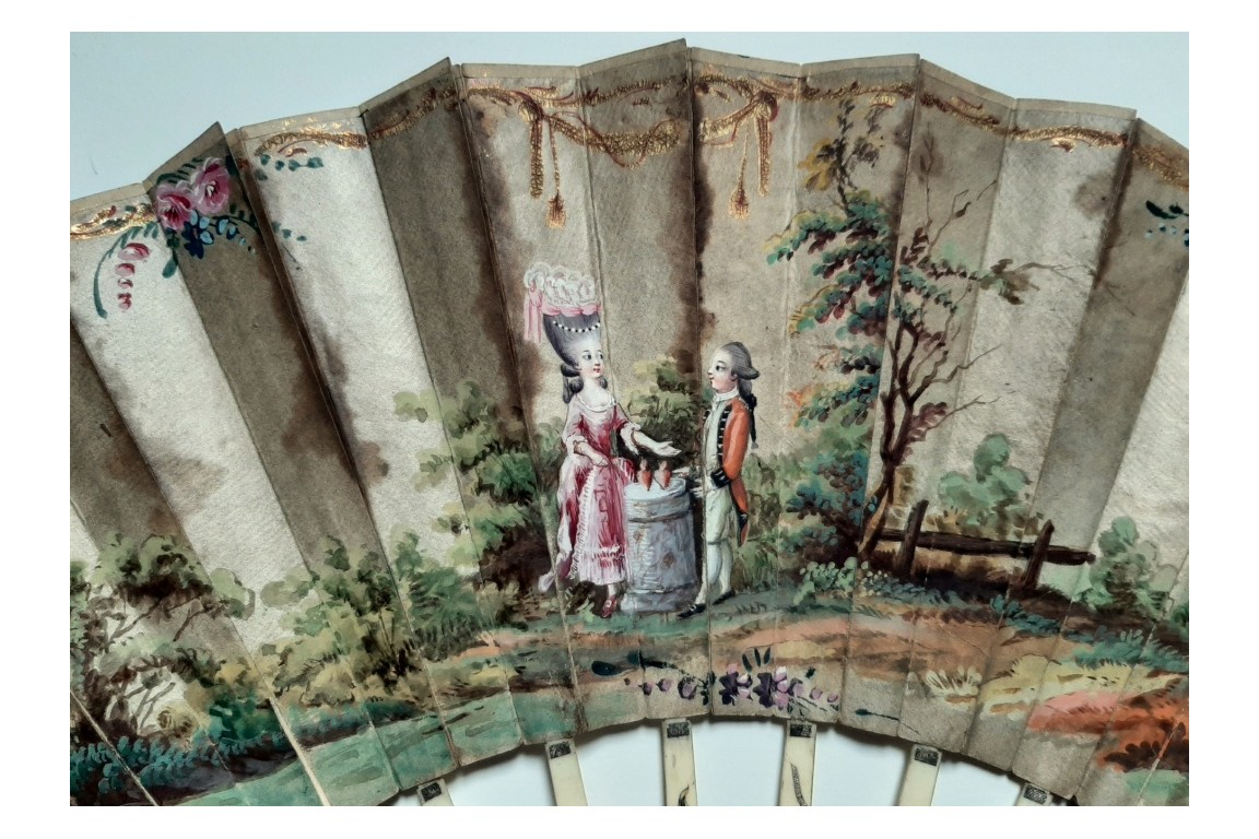 Hidden wedding, three images fan, circa 1780