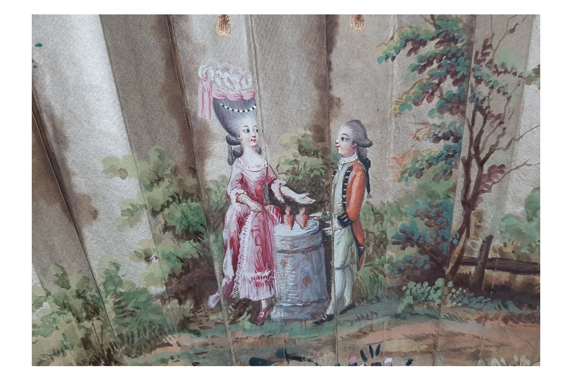 Hidden wedding, three images fan, circa 1780