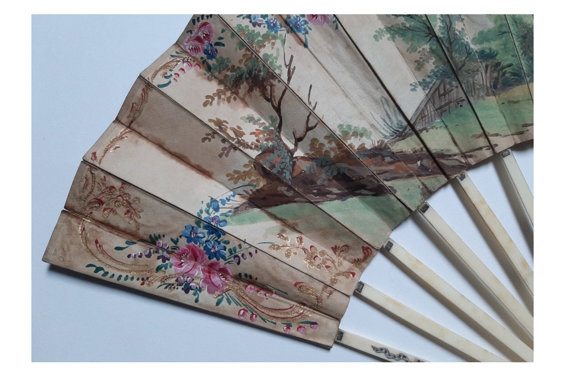 Hidden wedding, three images fan, circa 1780