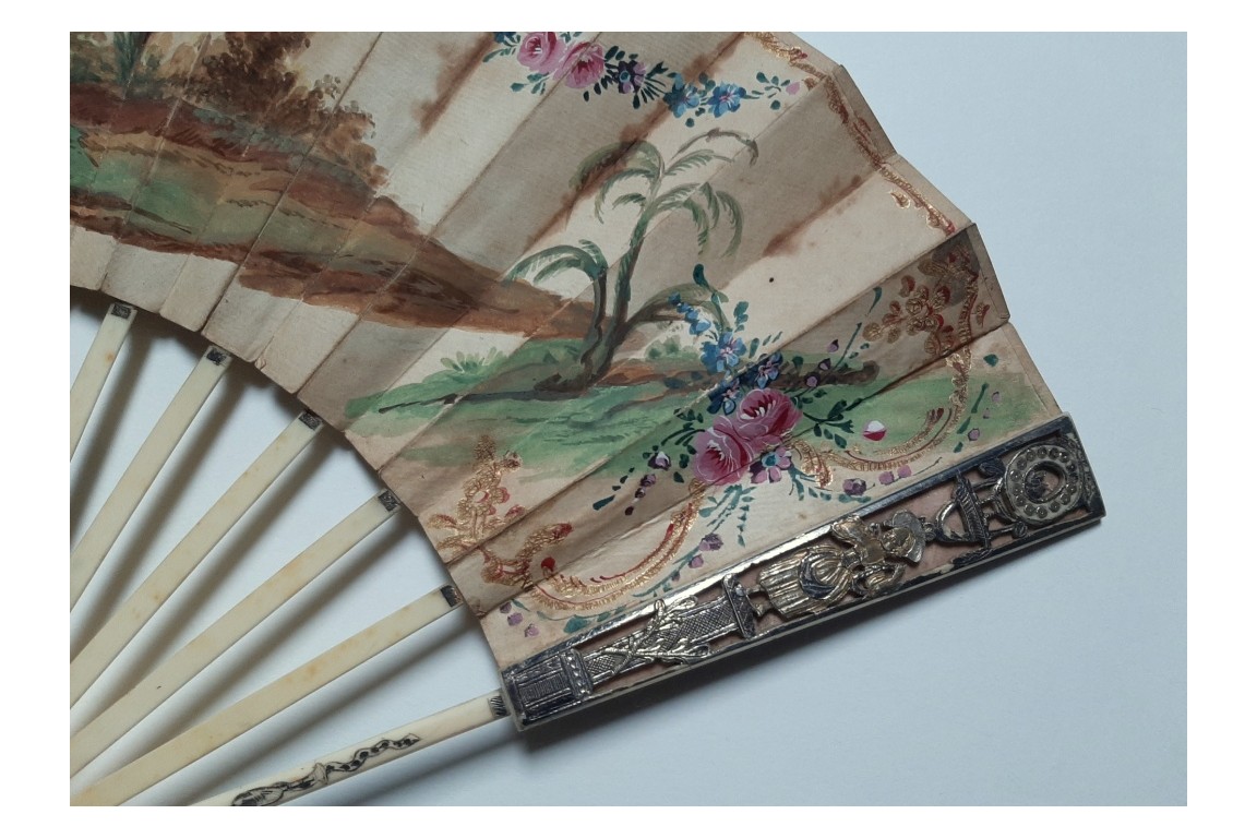 Hidden wedding, three images fan, circa 1780