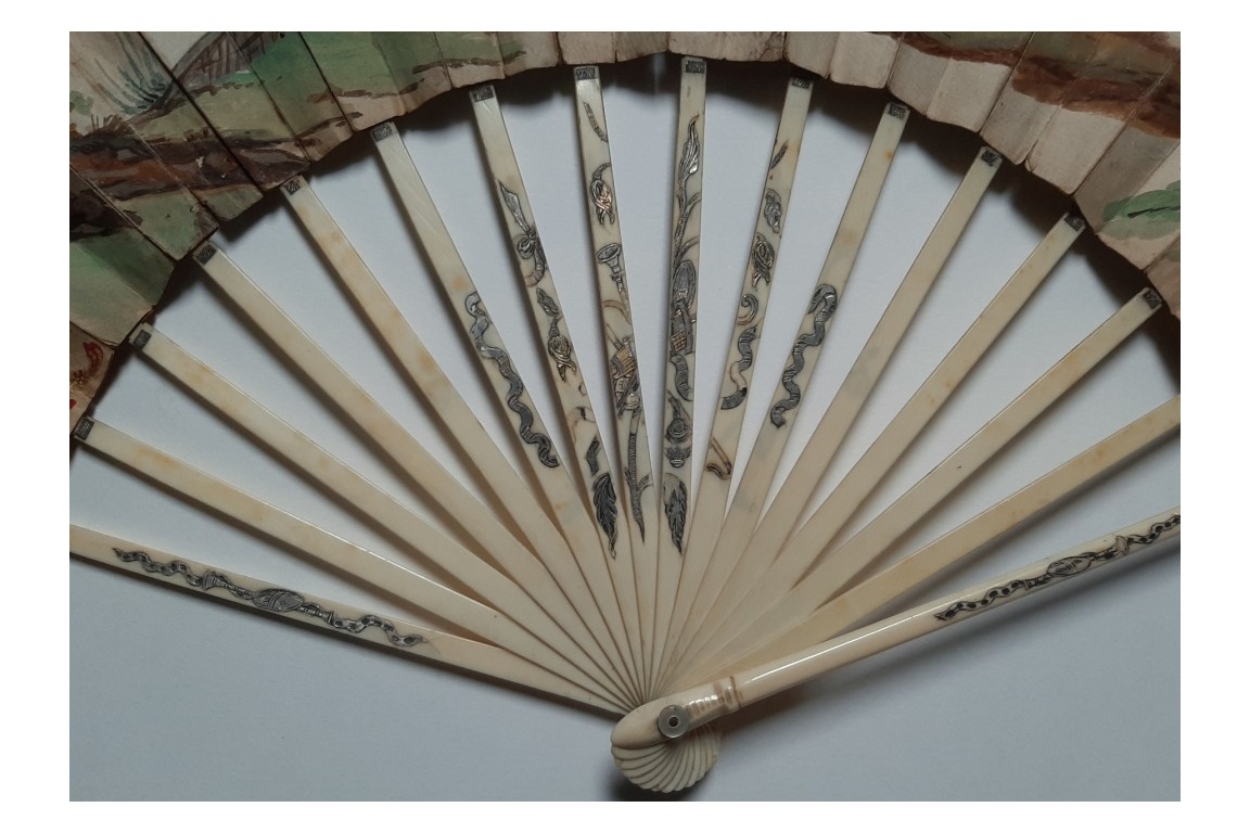 Hidden wedding, three images fan, circa 1780