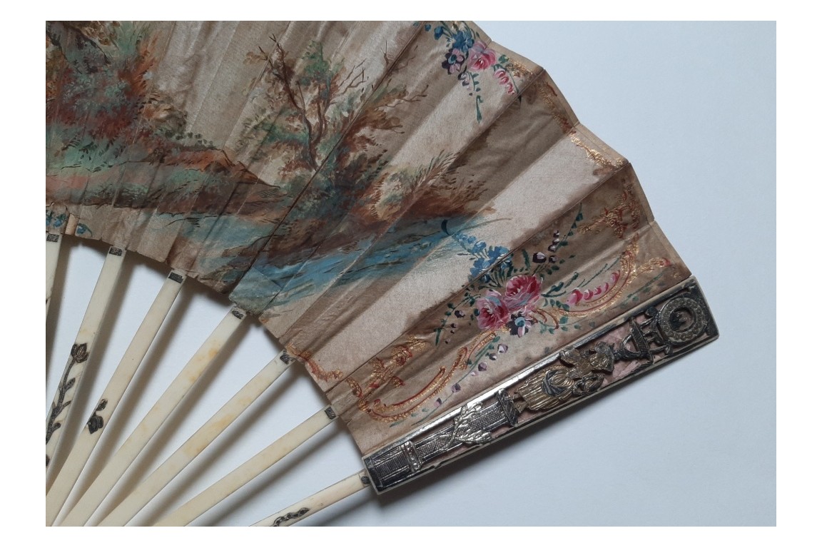 Hidden wedding, three images fan, circa 1780