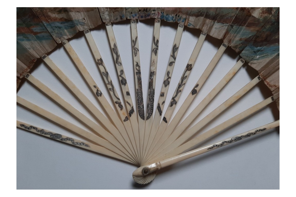 Hidden wedding, three images fan, circa 1780