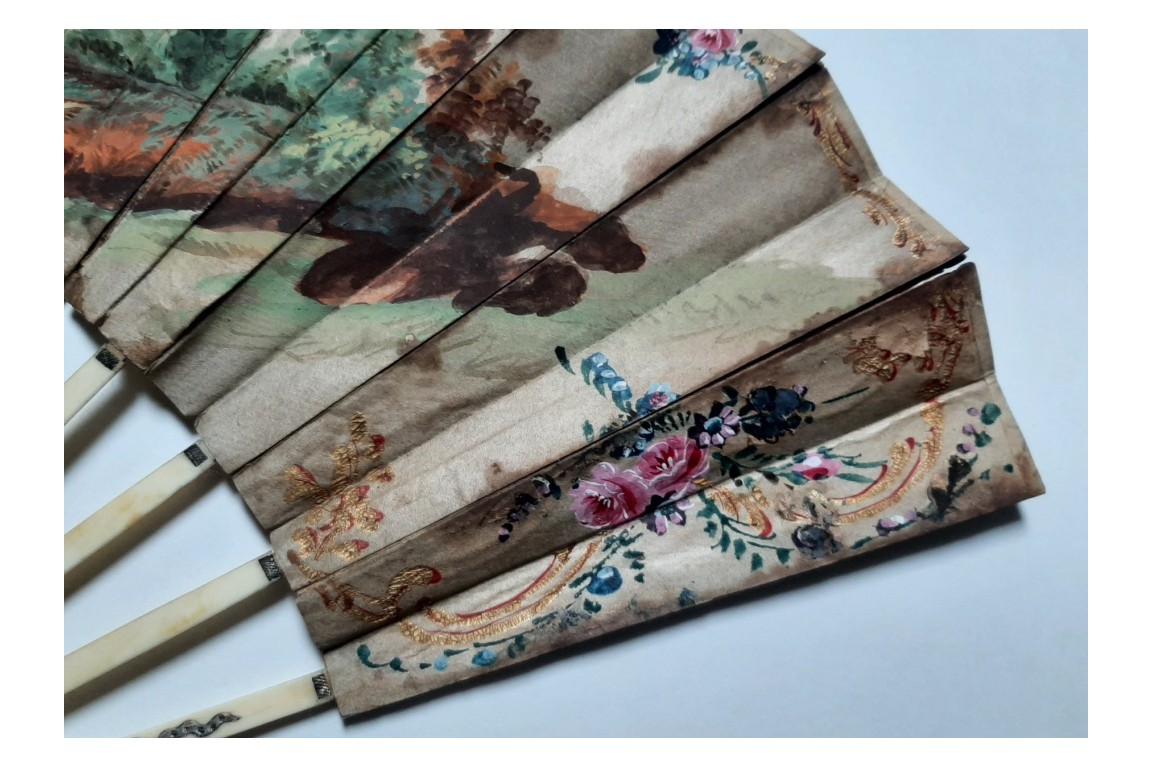 Hidden wedding, three images fan, circa 1780