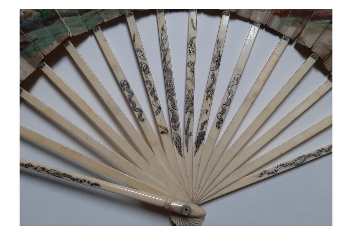 Hidden wedding, three images fan, circa 1780