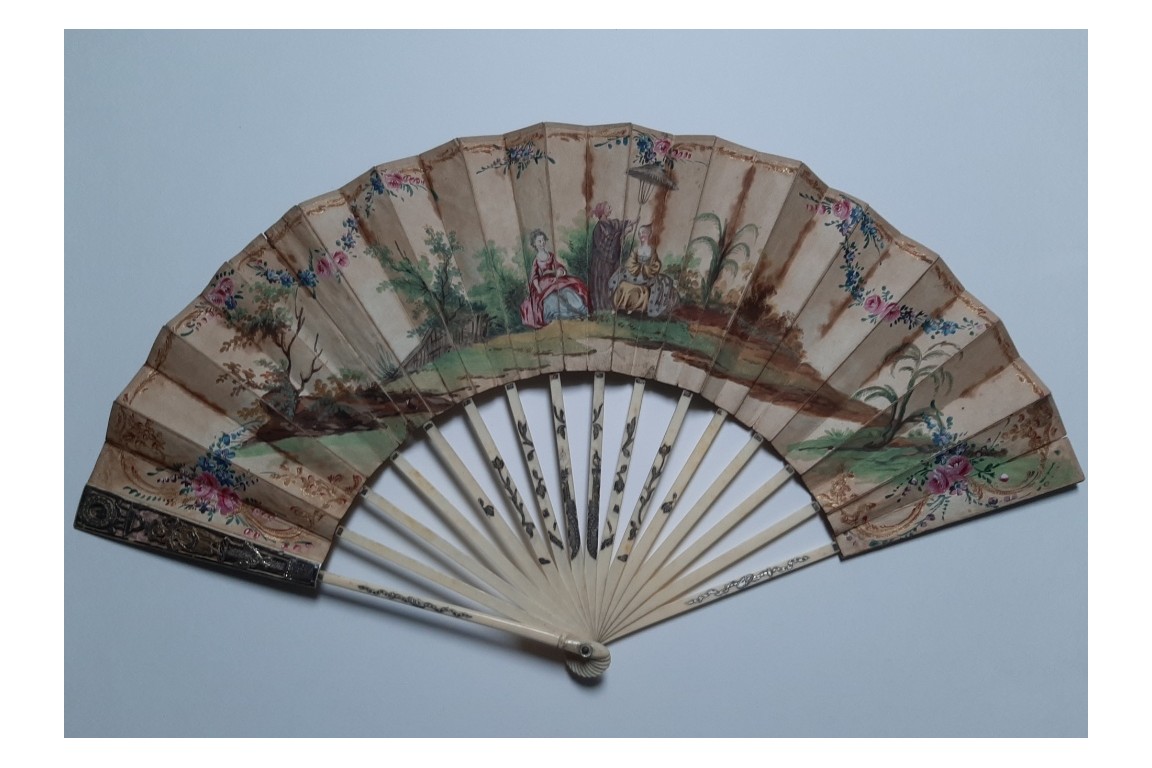 Hidden wedding, three images fan, circa 1780