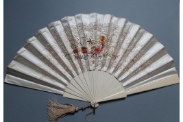 Golden pheasant, embroidered fan circa 1880-90