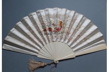 Golden pheasant, embroidered fan circa 1880-90