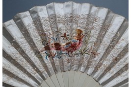 Golden pheasant, embroidered fan circa 1880-90