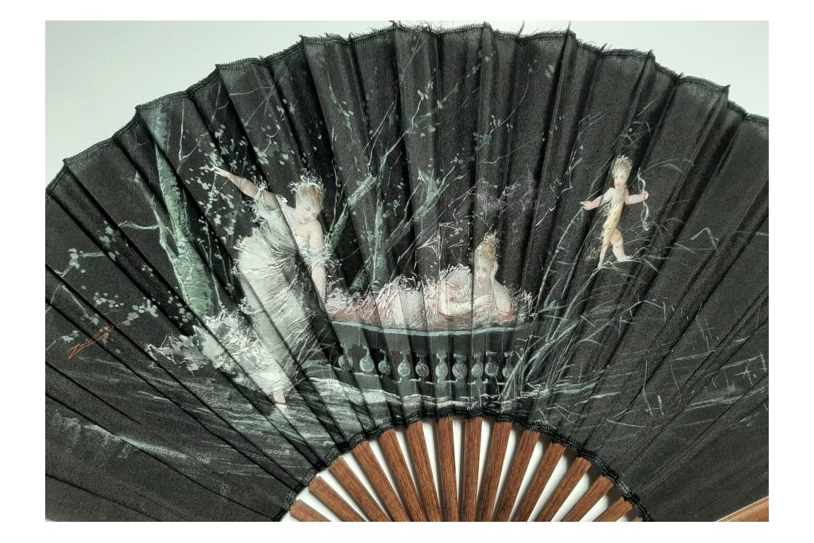 Beauties and Love, fan by Zaborowska circa 1880-90