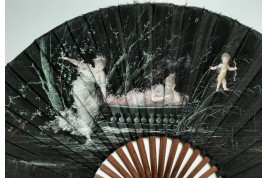 Beauties and Love, fan by Zaborowska circa 1880-90