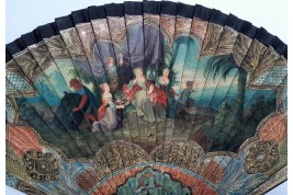 Calypso holding Ulysses in her island, fan circa 1700-20