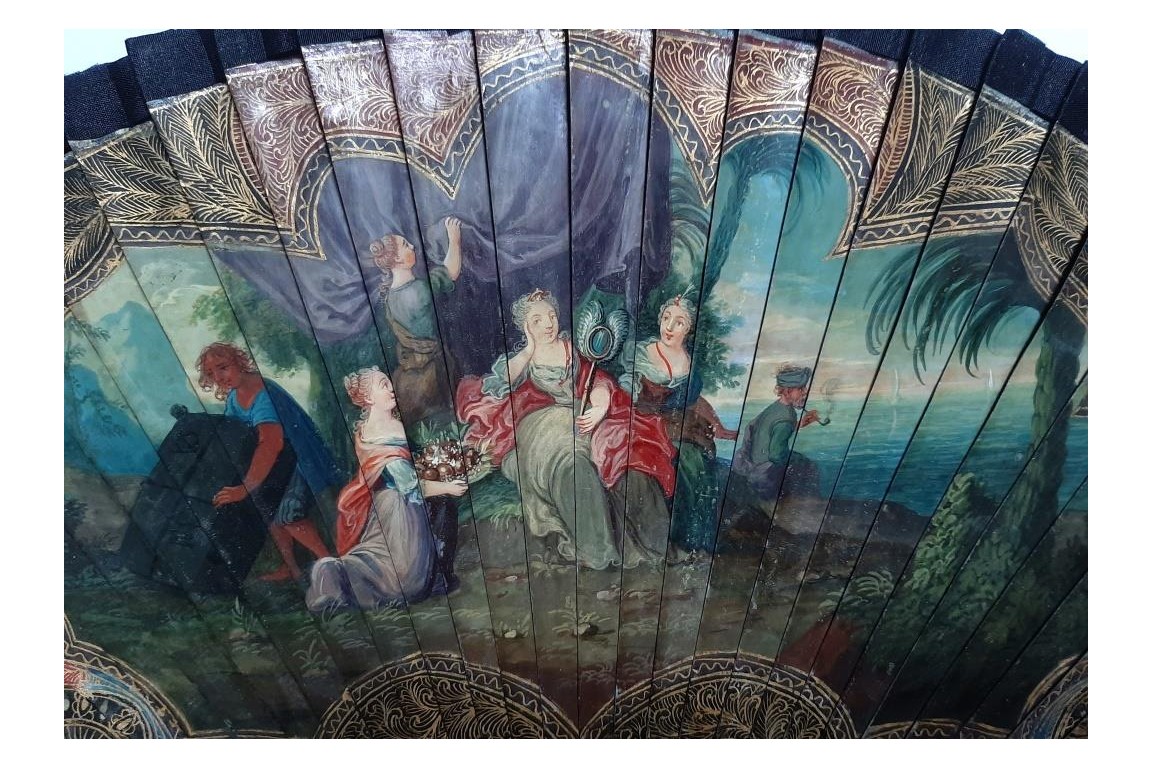 Calypso holding Ulysses in her island, fan circa 1700-20