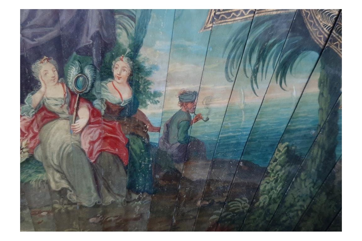 Calypso holding Ulysses in her island, fan circa 1700-20