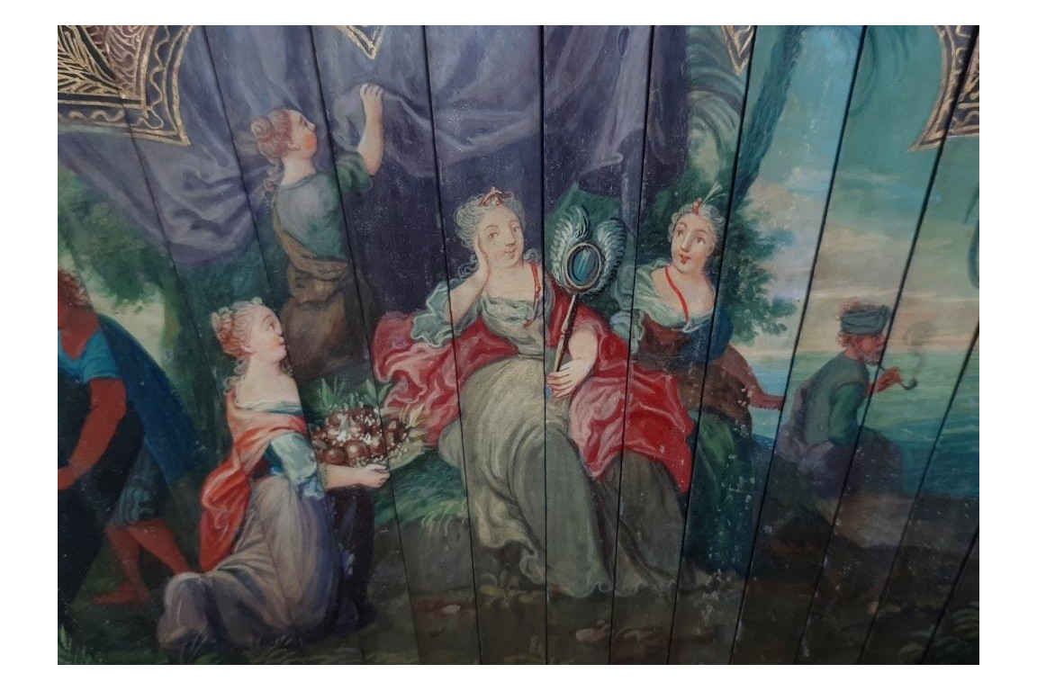 Calypso holding Ulysses in her island, fan circa 1700-20