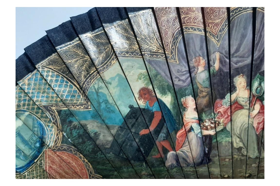 Calypso holding Ulysses in her island, fan circa 1700-20