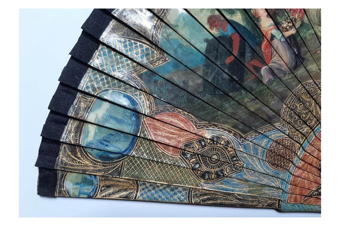 Calypso holding Ulysses in her island, fan circa 1700-20