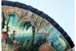 Calypso holding Ulysses in her island, fan circa 1700-20