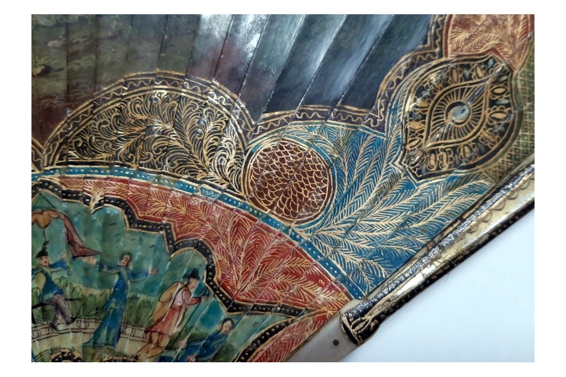 Calypso holding Ulysses in her island, fan circa 1700-20