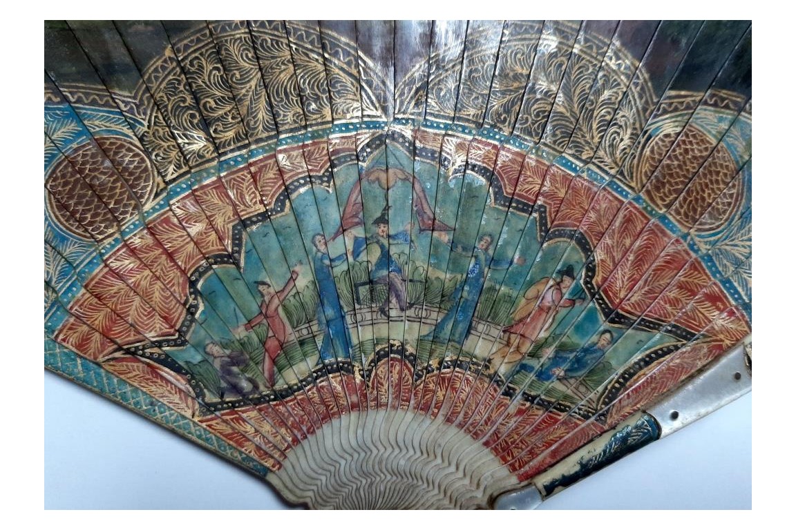 Calypso holding Ulysses in her island, fan circa 1700-20