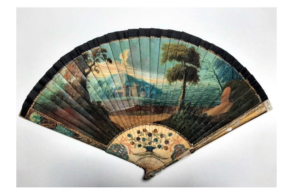 Calypso holding Ulysses in her island, fan circa 1700-20
