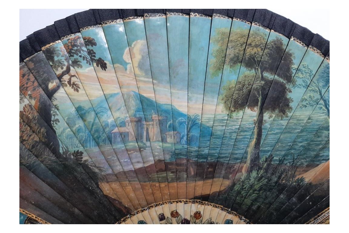 Calypso holding Ulysses in her island, fan circa 1700-20