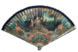 Calypso holding Ulysses in her island, fan circa 1700-20