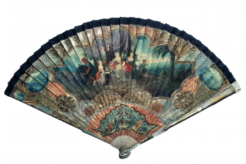 Calypso holding Ulysses in her island, fan circa 1700-20