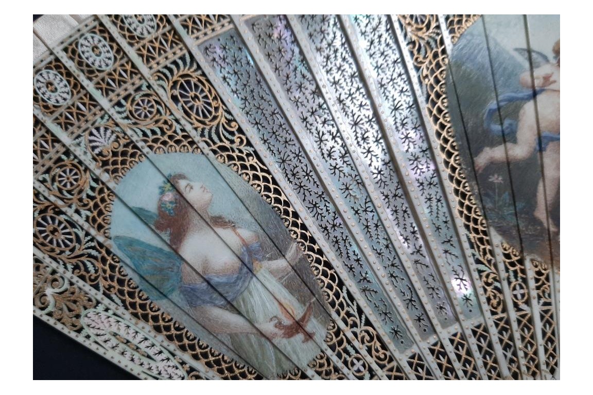 Psyche and Eros, fan circa 1900