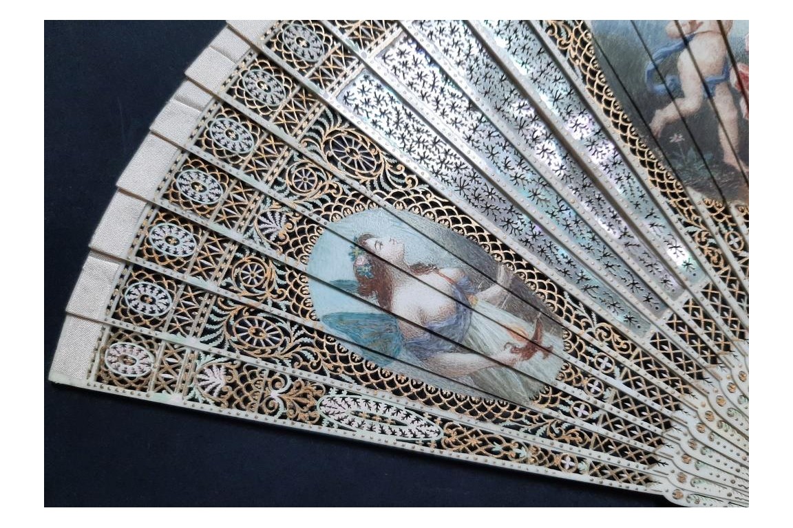 Psyche and Eros, fan circa 1900