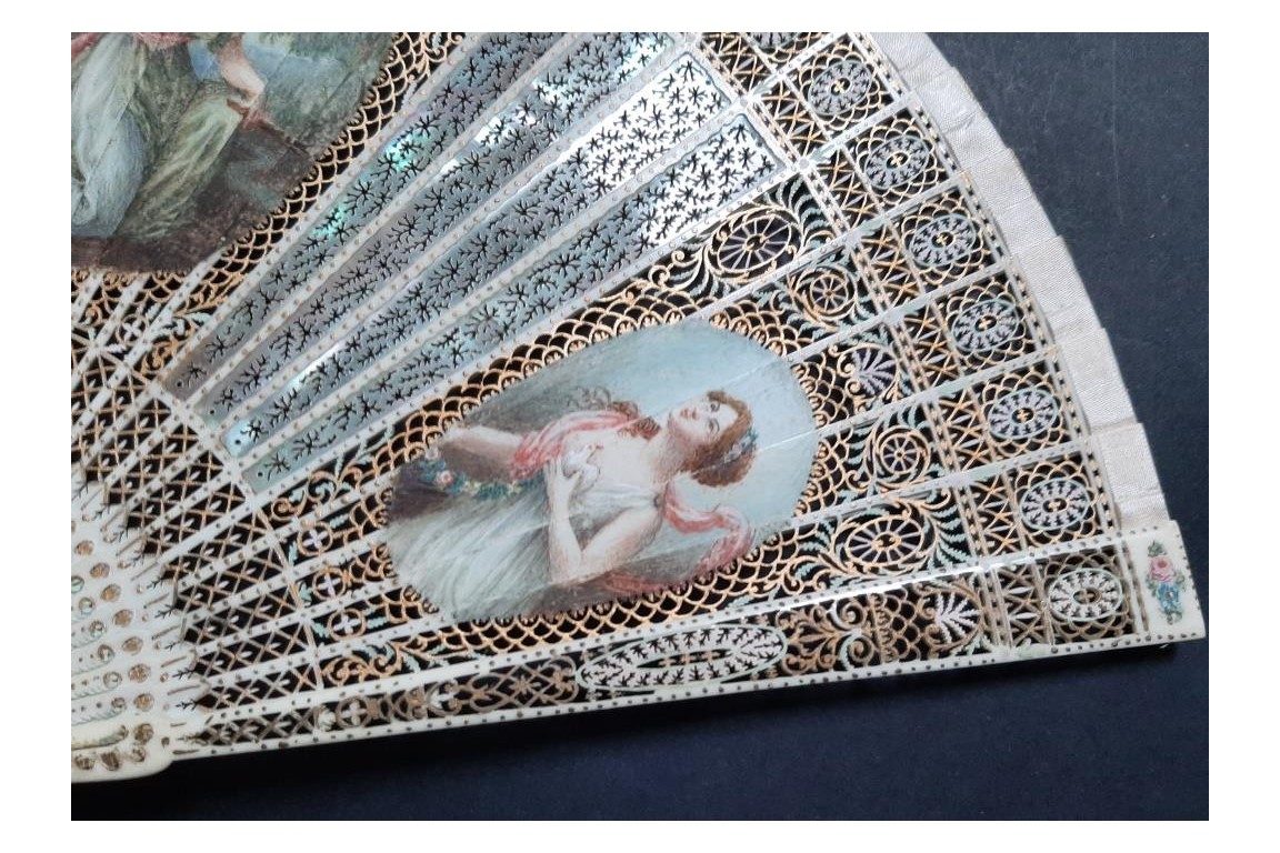 Psyche and Eros, fan circa 1900