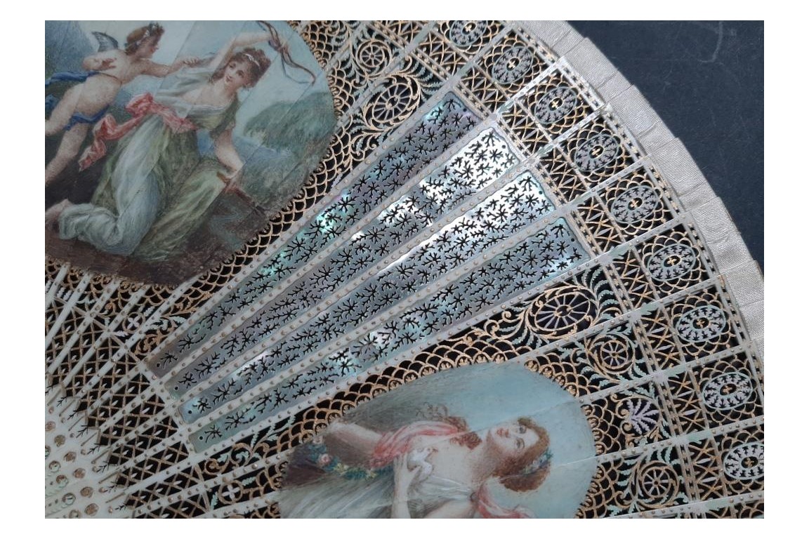 Psyche and Eros, fan circa 1900