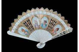 Portraits of women, doll fan, circa 1900