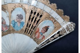 Portraits of women, doll fan, circa 1900