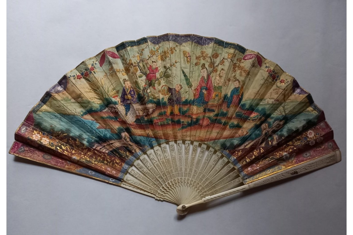 La cueillette chinoise, éventail vers 1800-10