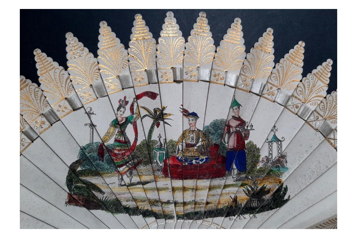 Dancing Chinoiserie, dance card fan, circa 1825-30