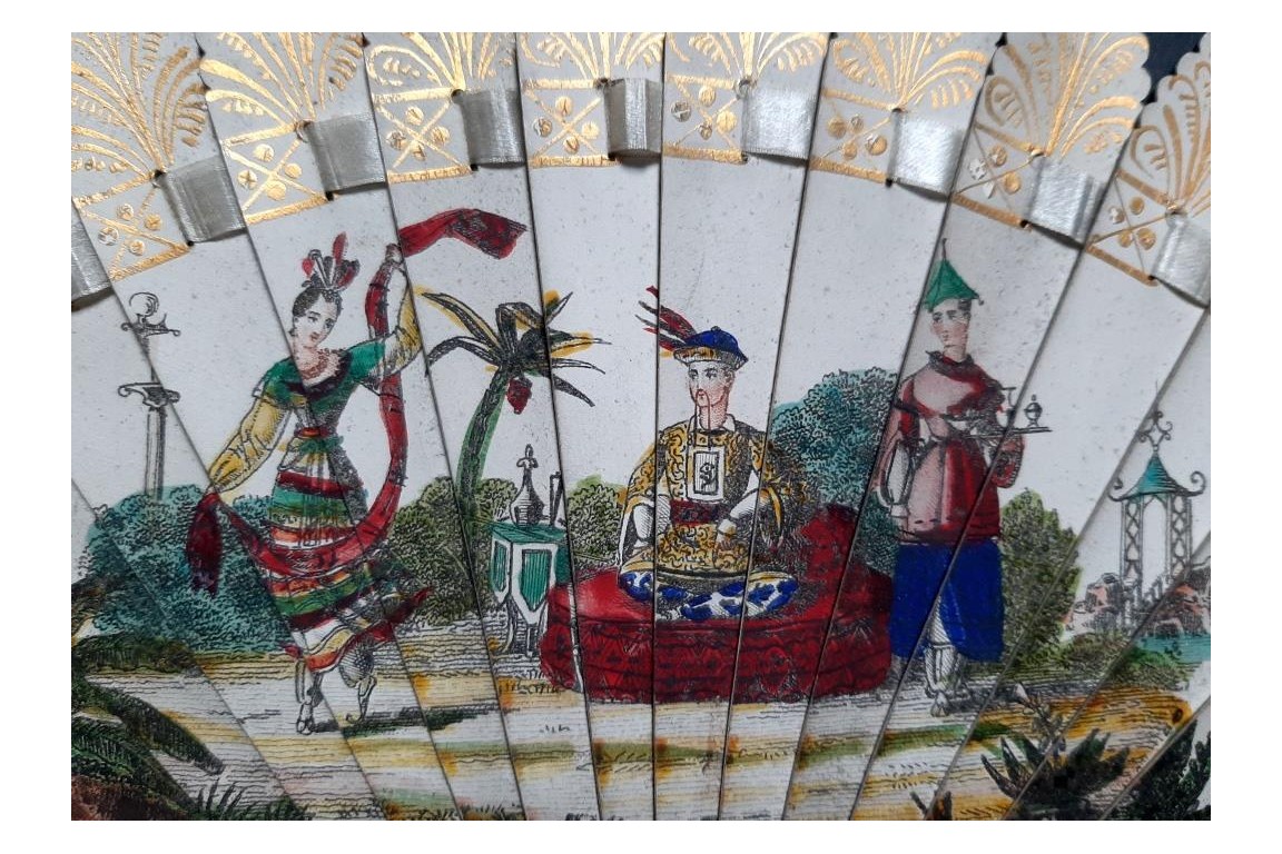 Dancing Chinoiserie, dance card fan, circa 1825-30