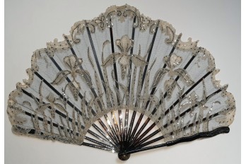 Black and white iris, Art Nouveau fan by Duvelleroy