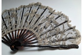 Black and white iris, Art Nouveau fan by Duvelleroy