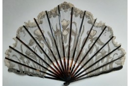 Black and white iris, Art Nouveau fan by Duvelleroy