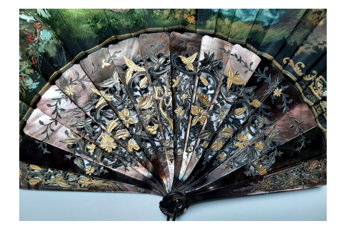 The shepherdess and the marquise, fan of Lasellaz around 1890