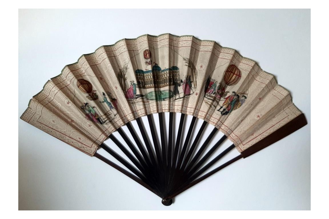 Charles and Robert's hot-air balloon in the Tuileries Garden, fan circa 1783-84