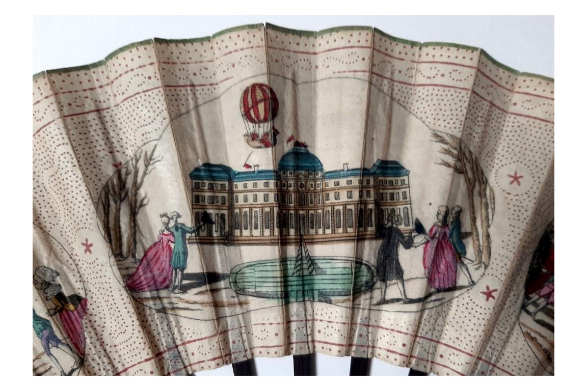 Charles and Robert's hot-air balloon in the Tuileries Garden, fan circa 1783-84