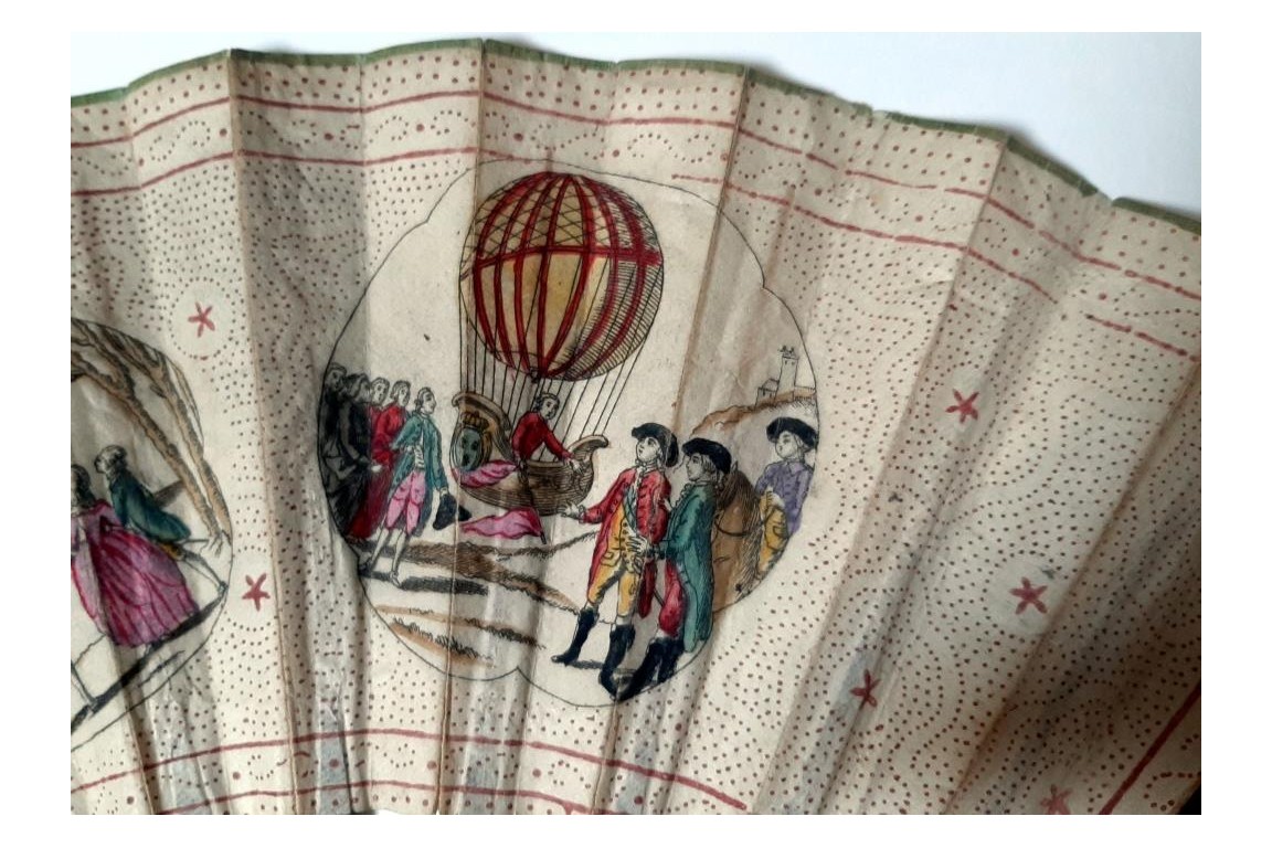 Charles and Robert's hot-air balloon in the Tuileries Garden, fan circa 1783-84