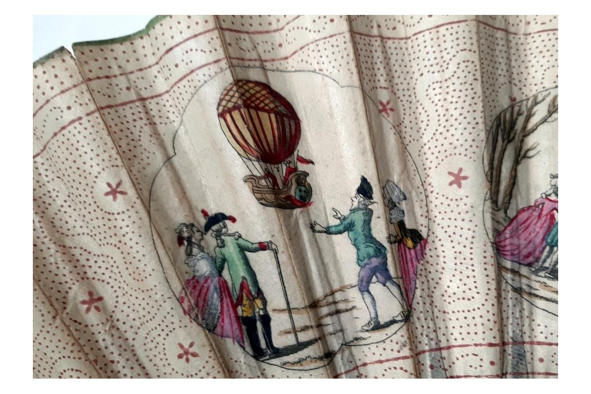 Charles and Robert's hot-air balloon in the Tuileries Garden, fan circa 1783-84